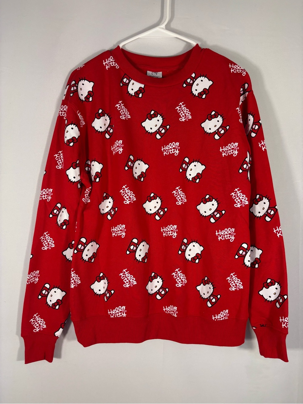 Hello Kitty Allover Print Fleece Sweatshirt Red Sanrio BioWorld Size XS